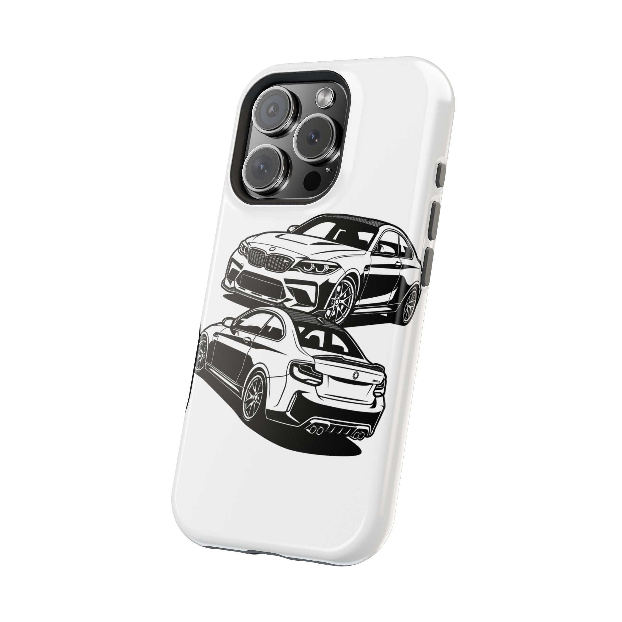 Magnetic Impact-Resistant Phone Case — Black/White Sports Coupe