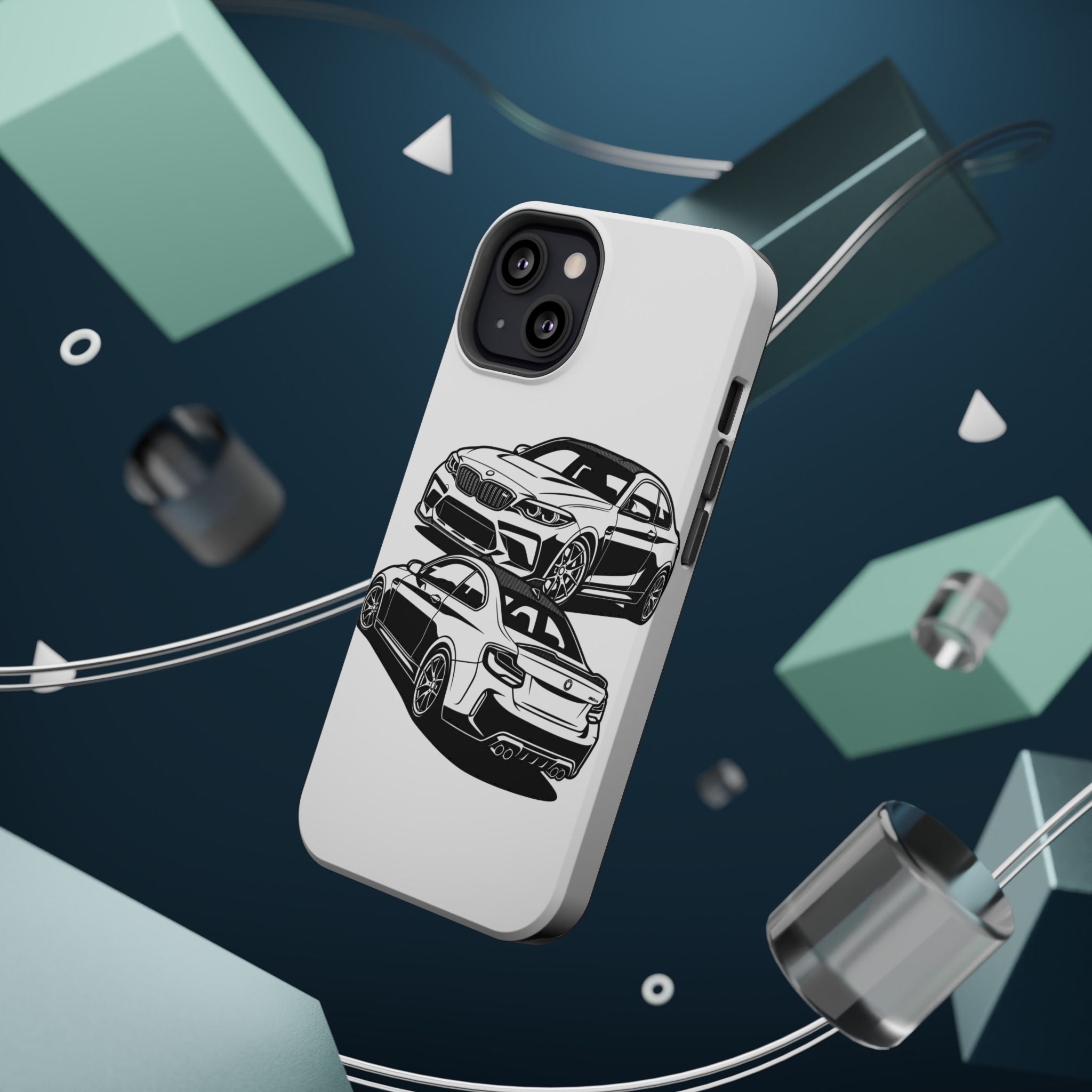 Magnetic Impact-Resistant Phone Case — Black/White Sports Coupe