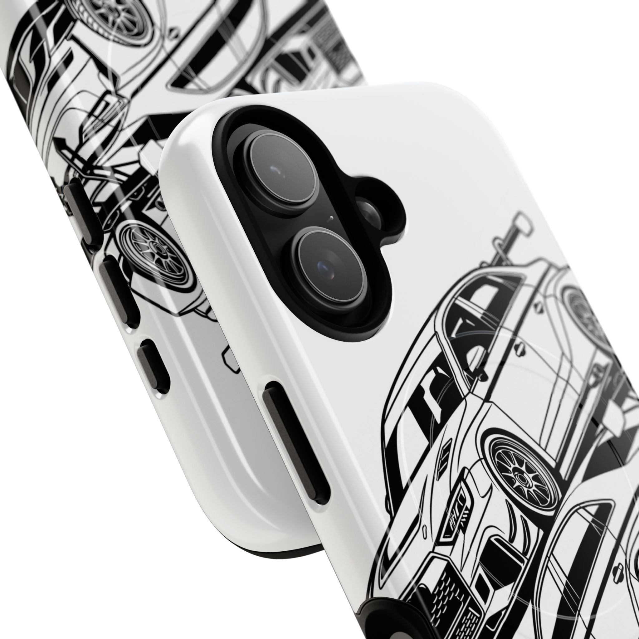 Tough Magnetic iPhone Case — Black/White Racing Sedan