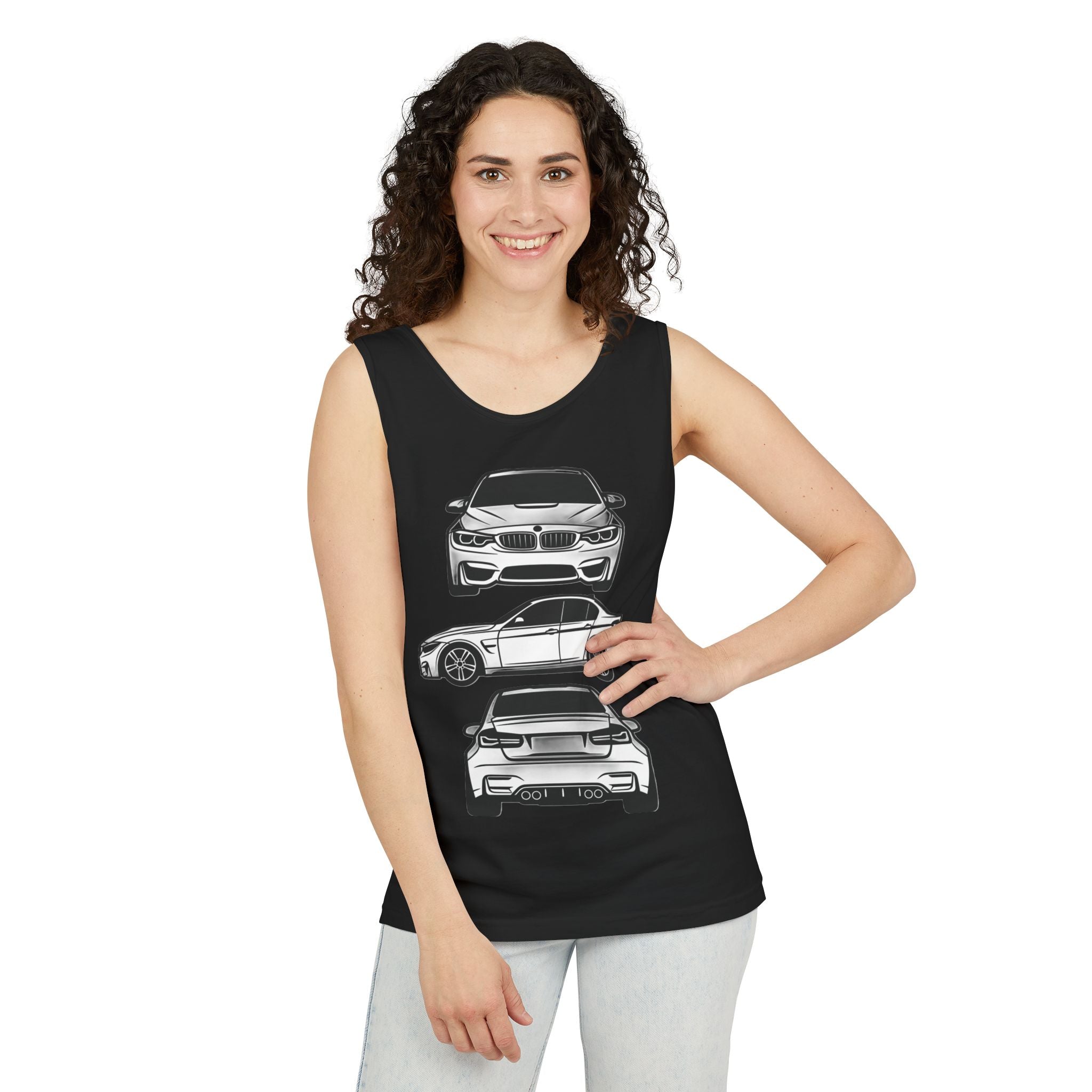 Unisex Garment-Dyed Tank Top — F80 Triple-Perspective