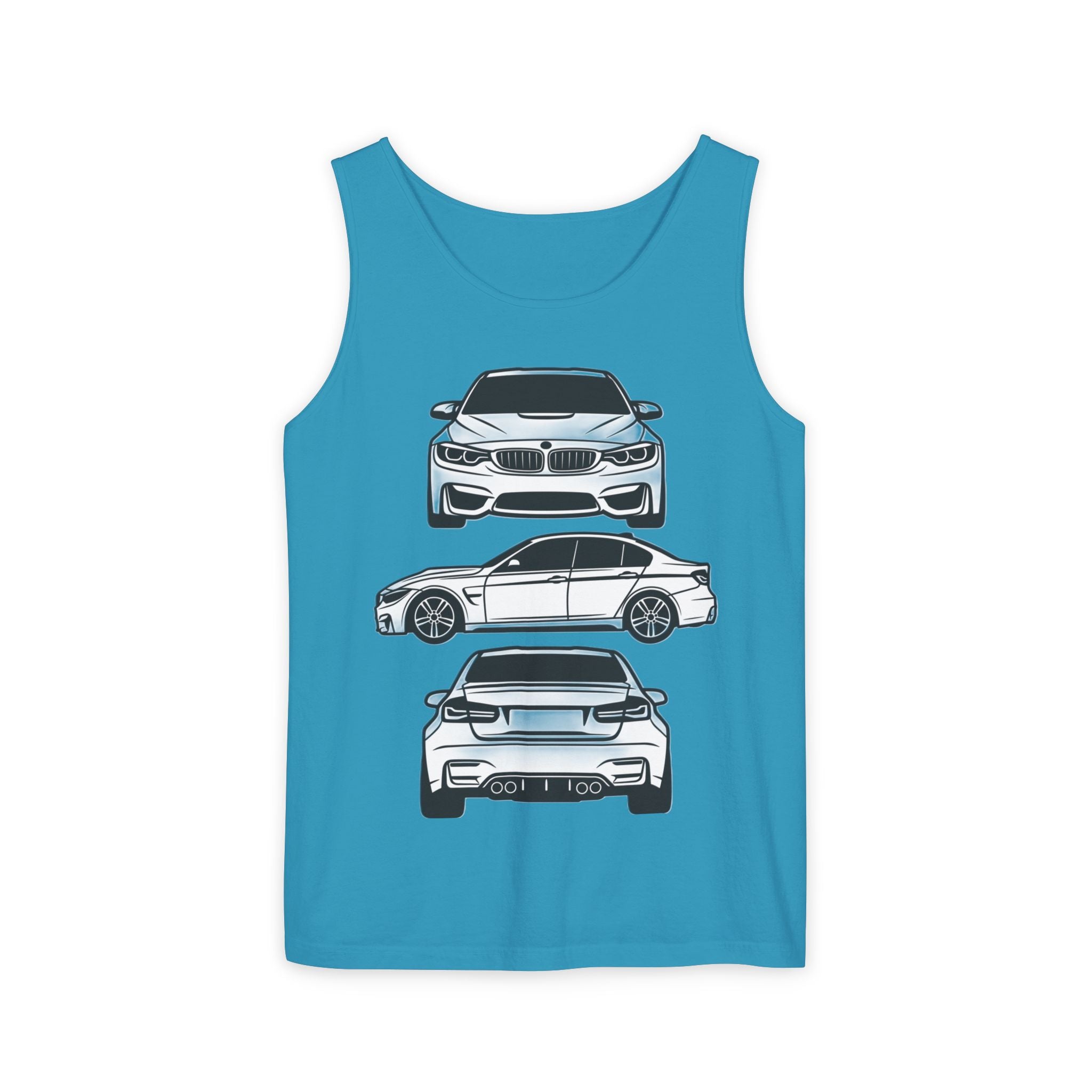 Unisex Garment-Dyed Tank Top — F80 Triple-Perspective
