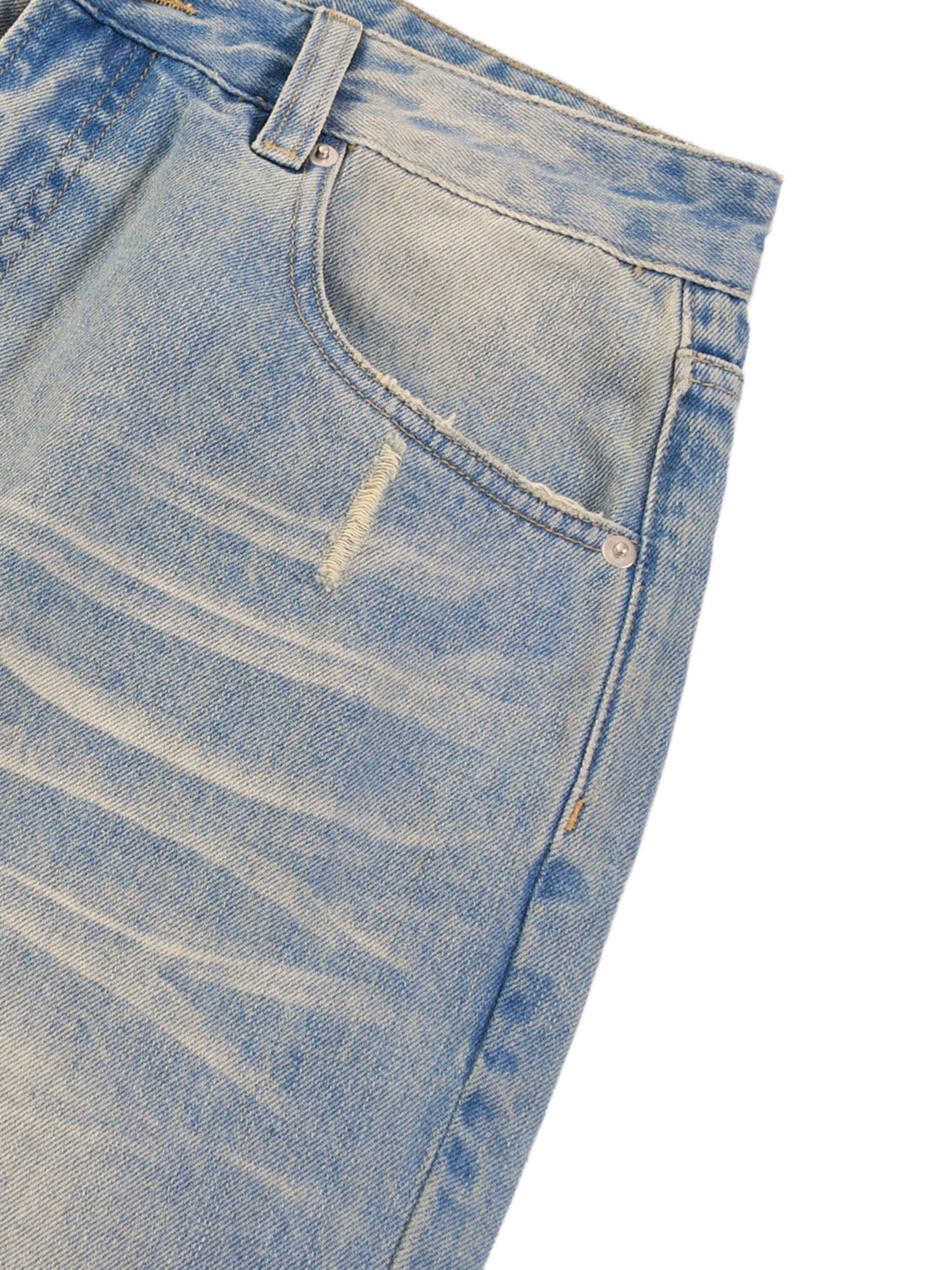 Sun-Fade Raw Hem Denim Jeans - Kenmeri