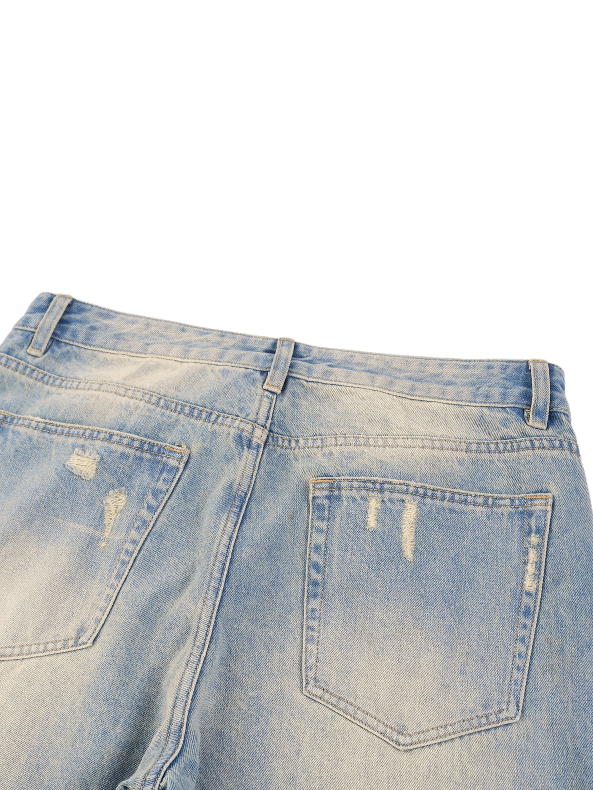 Sun-Fade Raw Hem Denim Jeans - Kenmeri