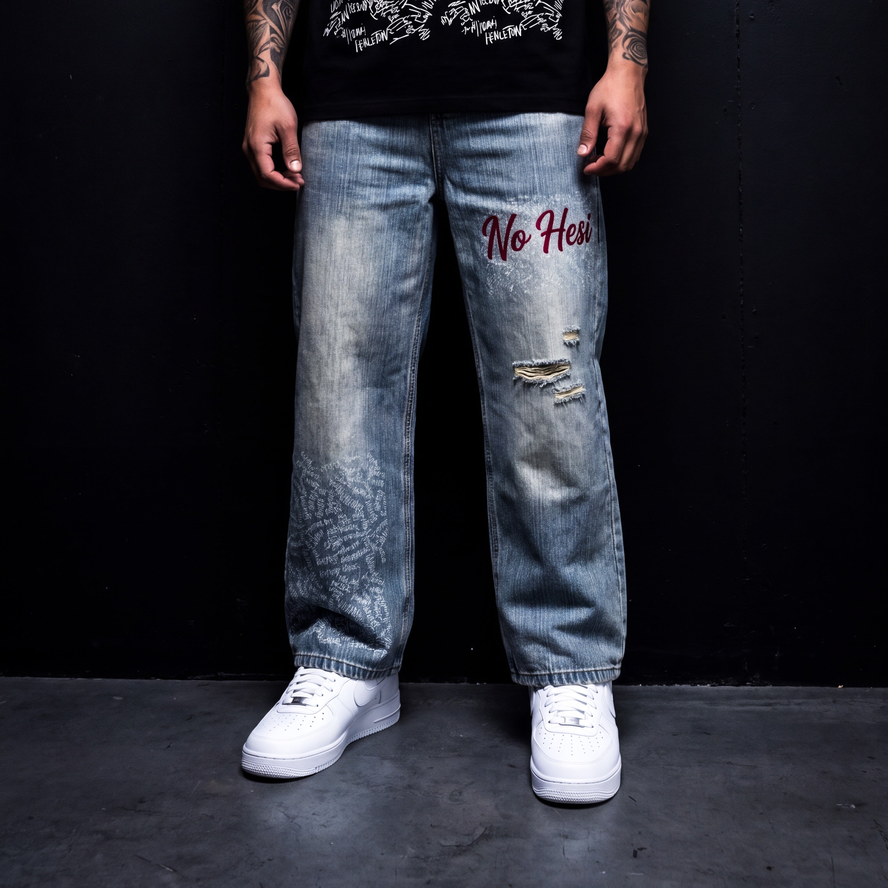 Vintage Wash Distressed Denim Jeans - No Hesi