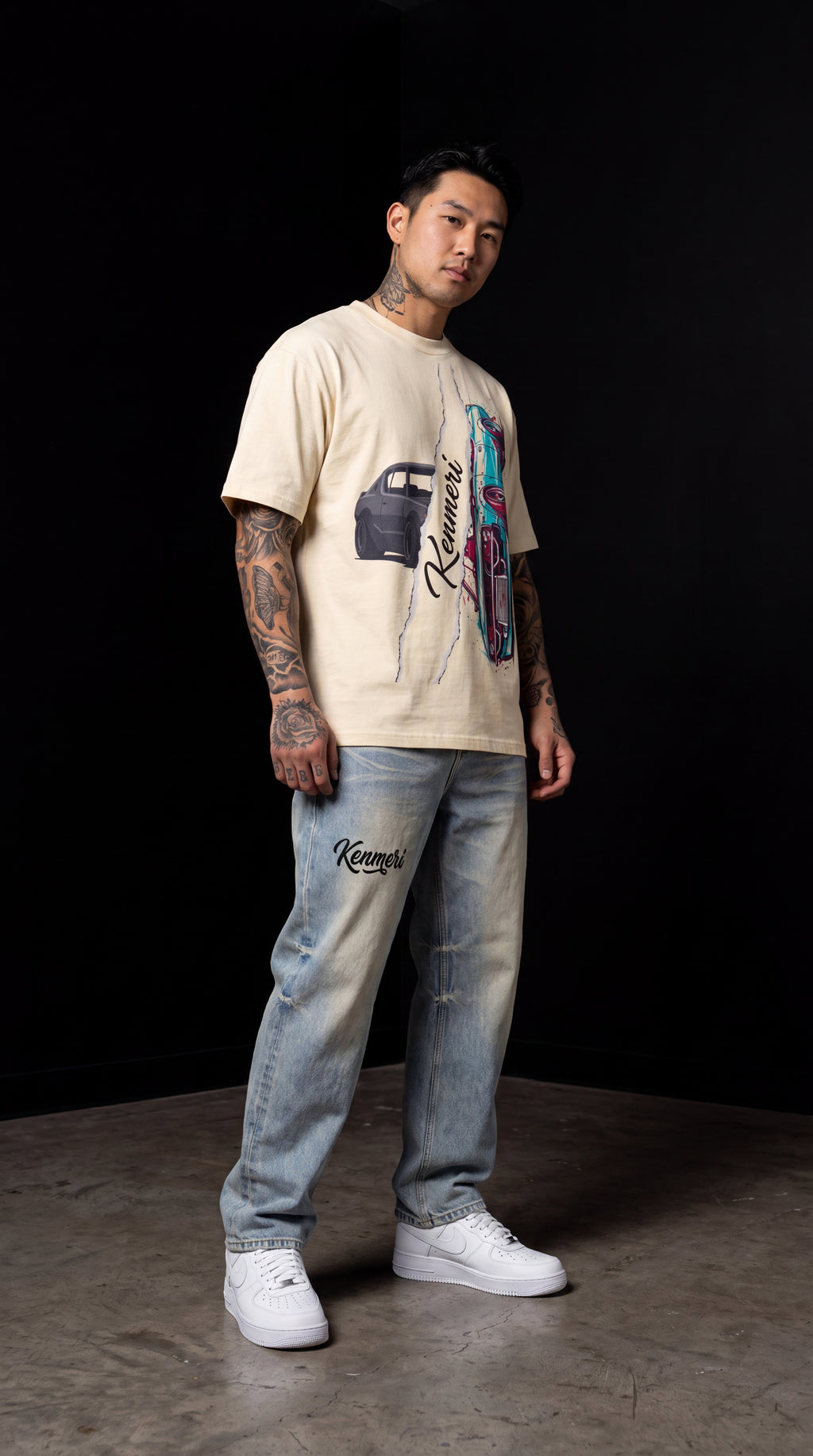 Sun-Fade Raw Hem Denim Jeans - Kenmeri