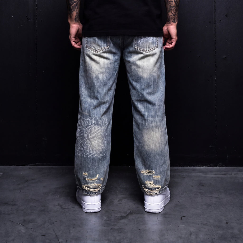 Vintage Wash Distressed Denim Jeans - No Hesi