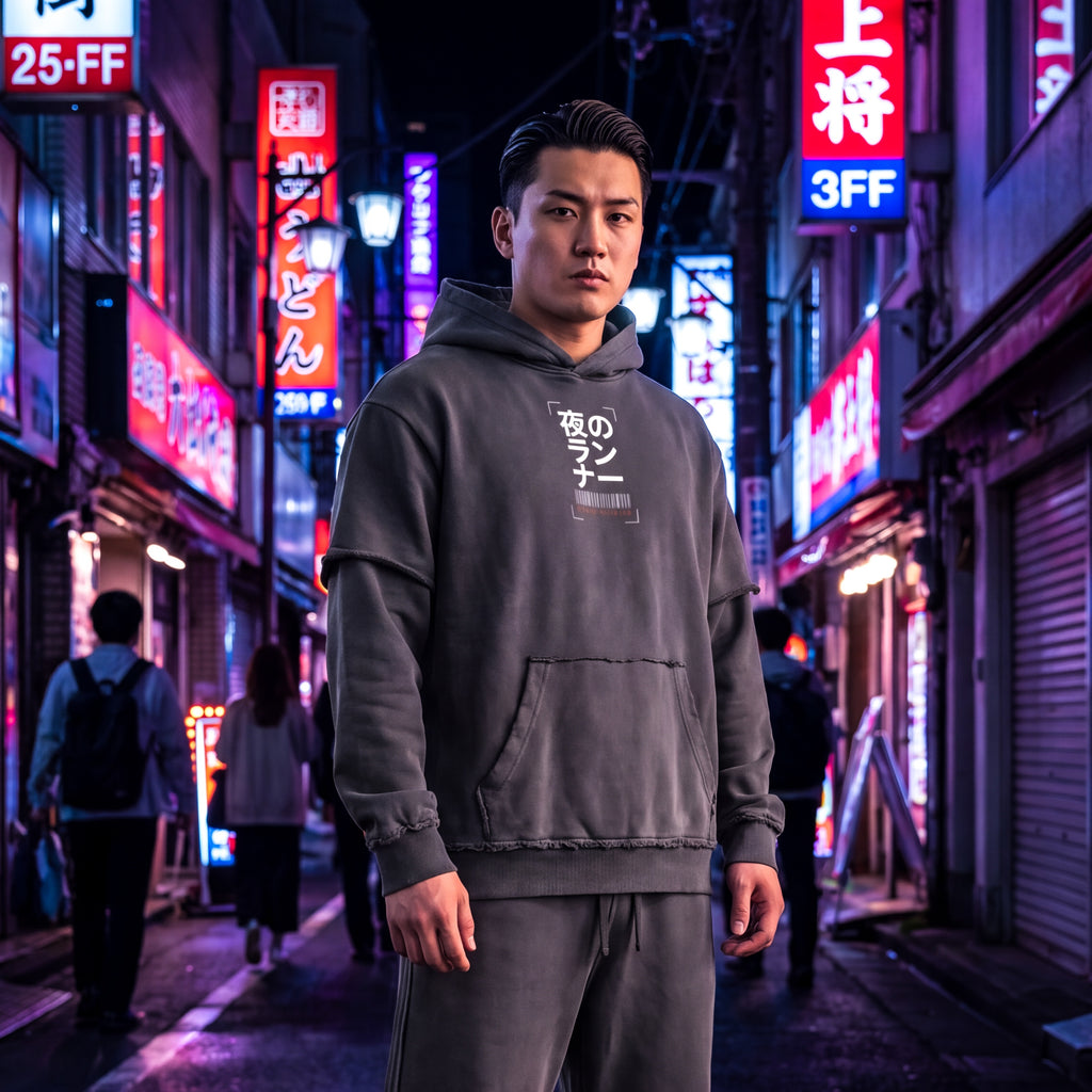 Snow-Wash Raw Edge Double Layered Hoodie - Night Runner