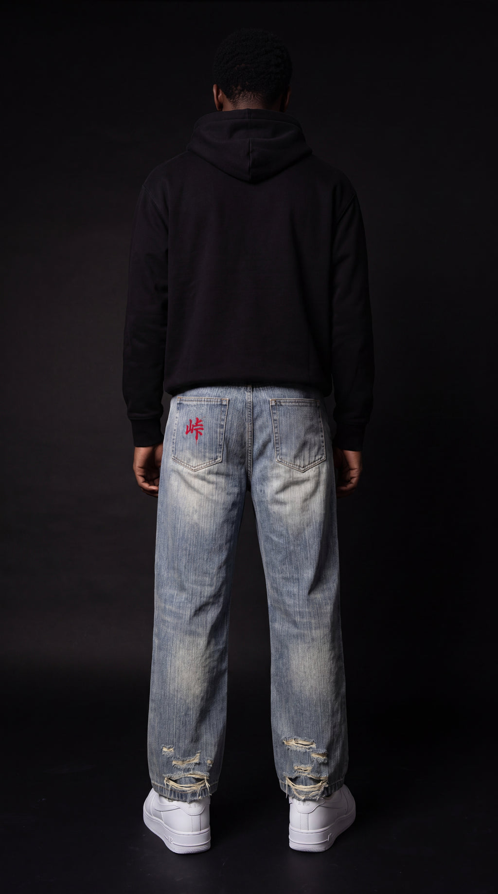 Vintage Wash Distressed Denim Jeans - Kanji (Touge)