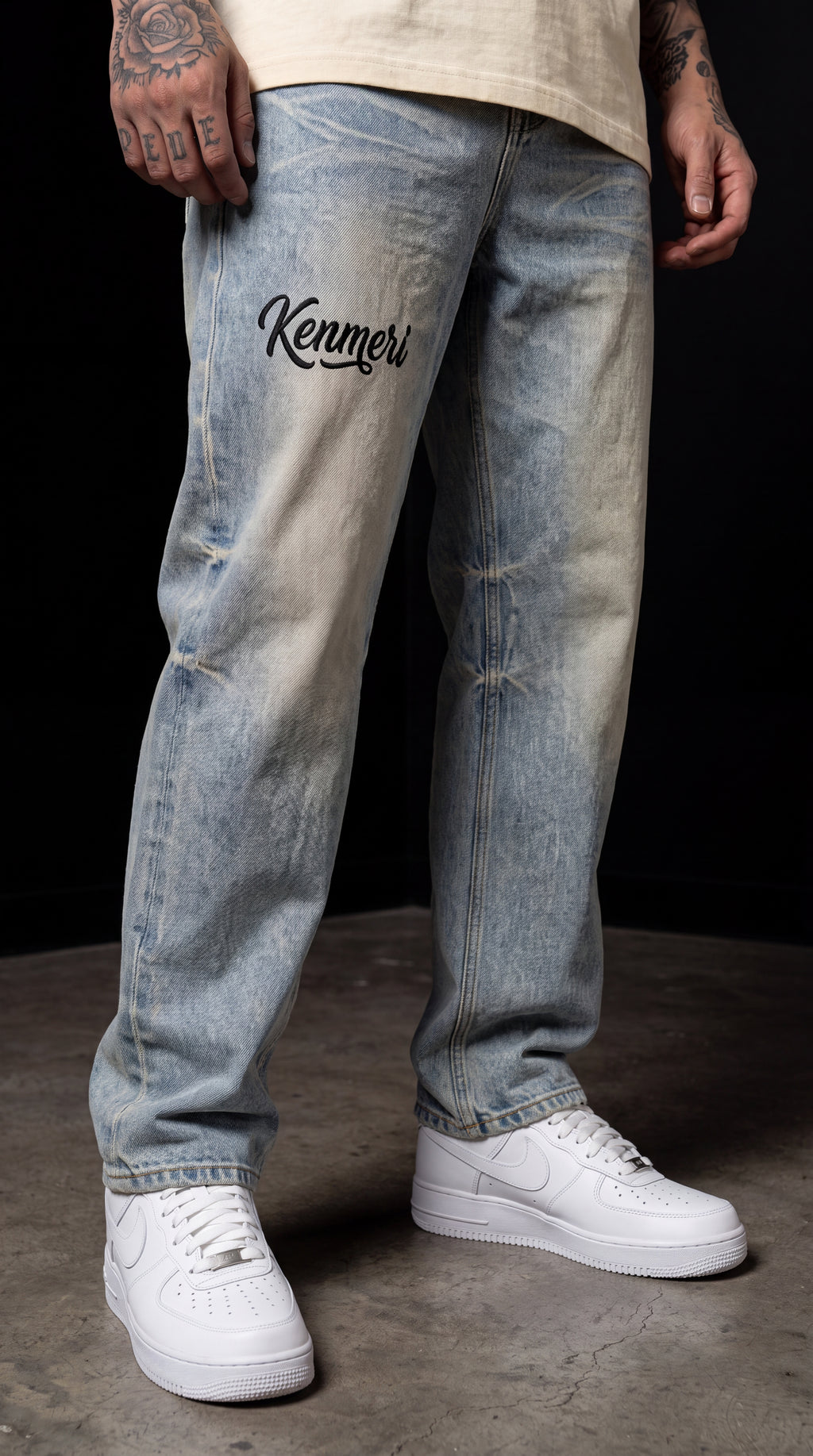Sun-Fade Raw Hem Denim Jeans - Kenmeri