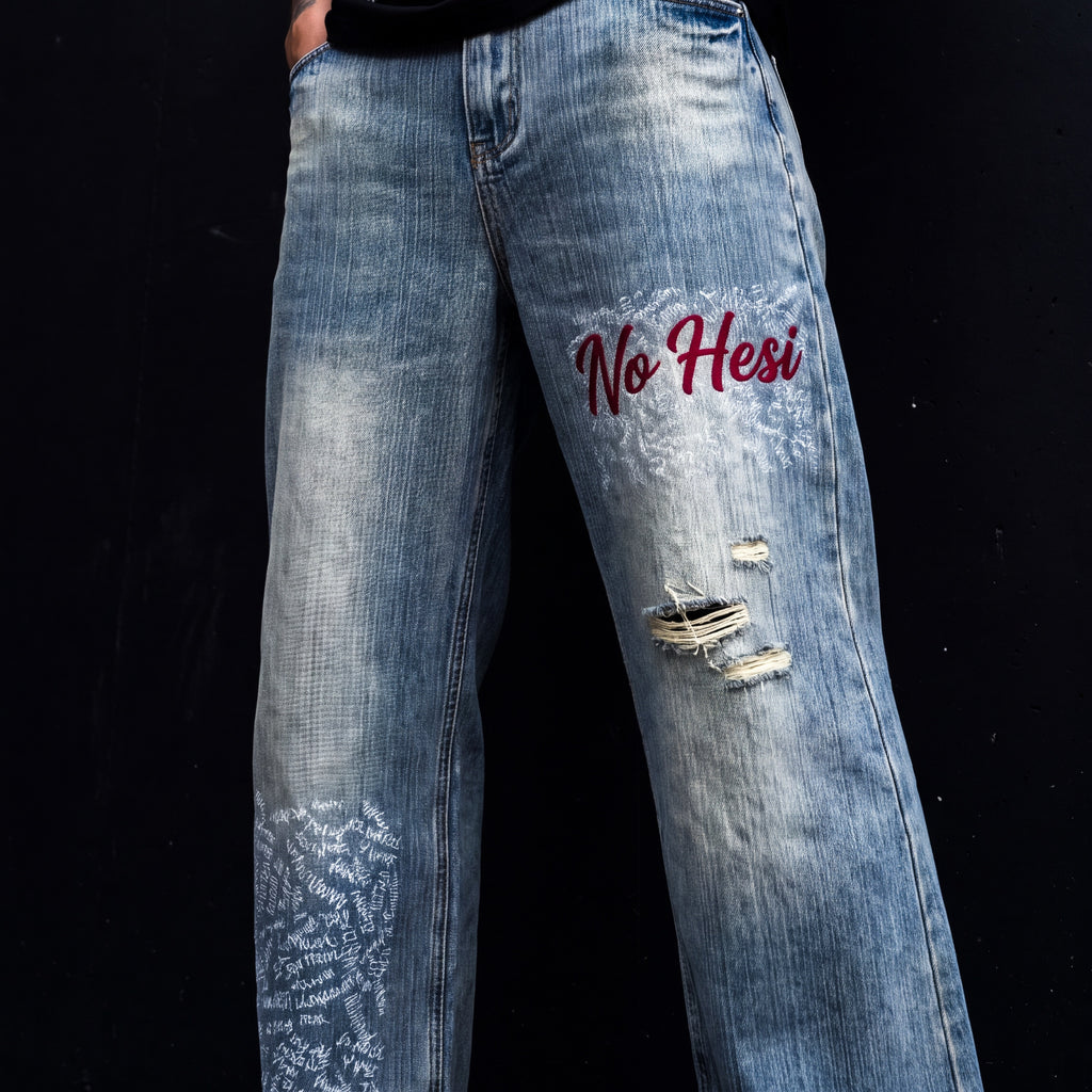 Vintage Wash Distressed Denim Jeans - No Hesi
