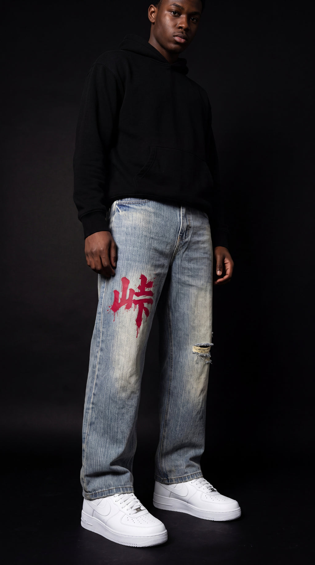 Vintage Wash Distressed Denim Jeans - Kanji (Touge)